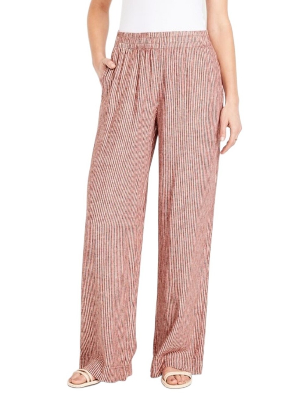 OLD NAVY High-Waisted Linen Blend Wide Leg Pullon Pants In Red Stripe 3x